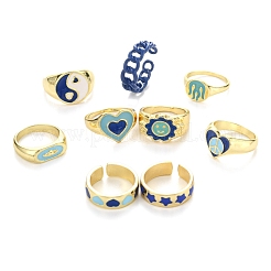 9Pcs 9 Style Alloy Enamel Signet Finger Rings and Cuff Rings Set&nbsp;RJEW-LS0001-58