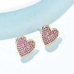 Heart Brass Micro Pave Cubic Zirconia Stud Earrings&nbsp;EJEW-H178-01G