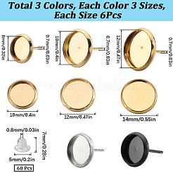 54Pcs 9 Style Flat Round 304 Stainless Steel Stud Earring Settings&nbsp;STAS-SC0006-66
