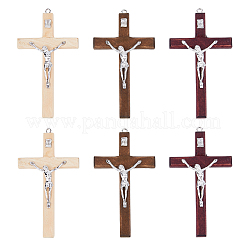 6Pcs 3 Colors Religion Cross Wood Big Pendants&nbsp;WOOD-DC0001-18