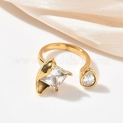 304 Stainless Steel Pave Clear Cubic Zirconia Cuff Open Rings for Women&nbsp;RJEW-F207-03B-G
