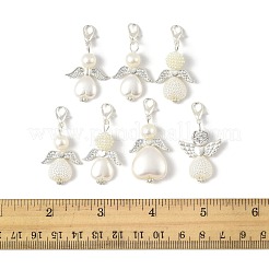 14Pcs 7 Styles ABS Plastic Imitation Pearl & Alloy Pendant Decorations&nbsp;HJEW-FS00042-01