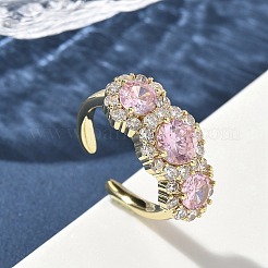 Brass Micro Pave Cubic Zirconia Cuff Rings&nbsp;RJEW-H256-01G