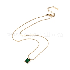 Fern Green Rhinestone Rectangle Pendant Necklace with Twist Rope Chains&nbsp;NJEW-G074-46G