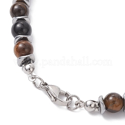 Round Natural Tiger Eye & Obsidian & Twist Synthetic Non-Magnetic Hematite Beaded Necklaces&nbsp;NJEW-JN05728-01