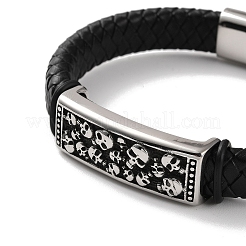 Men's Braided Black PU Leather Cord Bracelets&nbsp;BJEW-K243-27AS