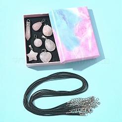 DIY Natural Rose Quartz Pendants & Waxed Cord Necklaces Making Kits&nbsp;DIY-FS0008-74