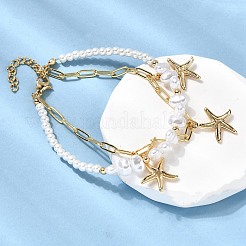 304 Stainless Steel Starfish Charm Bracelets for Women&nbsp;BJEW-F520-06G