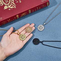 3Pcs 3 Color 304 Stainless Steel Compass Pendant Necklaces Set&nbsp;NJEW-FI0001-51