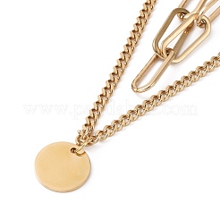 PVD Vacuum Plating 304 Stainless Steel Double Chains Multi Layered Necklace with Flat Round Charms for Women&nbsp;STAS-E155-04G