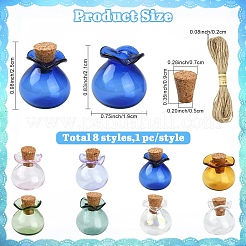 8Pcs 8 Colors Lucky Bag Shape Glass Cork Bottles Ornament&nbsp;AJEW-YW0002-18