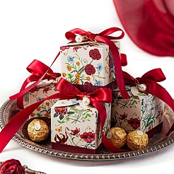 Flower Printed Paper Candy Gift Packaging Boxes with Ribbon&nbsp;PW-WG9702E-01