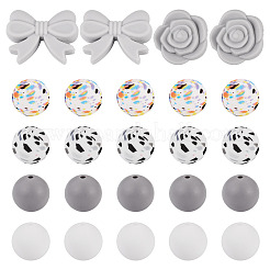 34Pcs Bowknot & Rose & Round Silicone Beads for DIY Supplies Jewelry Keychain Making&nbsp;SIL-TA0003-45A