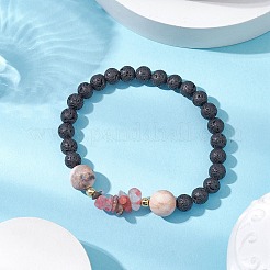 Natural Zebra Jasper with Natural Lava Rock Beaded Stretch Bracelets for Women&nbsp;BJEW-JB11130-04