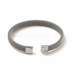 304 Stainless Steel Flat Mesh Chains Shape Open Cuff Bangle for Women&nbsp;BJEW-C0033-04