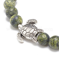Gemstone Round & Alloy Sea Turtle Beaded Stretch Bracelet for Women&nbsp;BJEW-JB08579