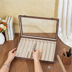 10 Grids Rectangle Wooden Dustproof Pen Presentation Boxes with Visible Window Lid&nbsp;CON-WH0089-250