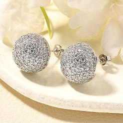 Half Round Brass Micro Pave Clear Cubic Zirconia Stud Earrings&nbsp;EJEW-C126-05P