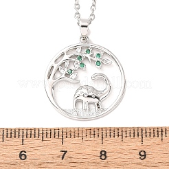Brass Pave Green Cubic Zirconia Ring with Dinosaur Pendant Necklaces for Women&nbsp;NJEW-C120-01P