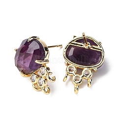 Brass Micro Pave Cubic Zirconia Stud Earring Findings with Natural Amethyst&nbsp;KK-Z096-05G-03