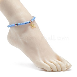 4Pcs 4 Style Handmade Polymer Clay Disc Surfer Stretch Anklets Set&nbsp;AJEW-AN00503