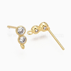 Brass Micro Pave Clear Cubic Zirconia Stud Earring Findings&nbsp;ZIRC-L098-044G