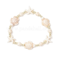 2Pcs Turtle and Starfish Synthetic Turquoise Beads Stretch Bracelets for Men Women&nbsp;BJEW-JE12047