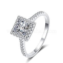 Square Rhodium Plated 925 Sterling Silver Pave 6.5x3.9mm Moissanite Finger Rings for Women&nbsp;WG02E28-08