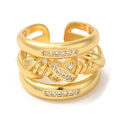 Brass Micro Pave Cubic Zirconia Cross Open Cuff Rings&nbsp;RJEW-U008-47G