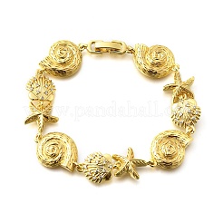 Summer Beach Brass Micro Pave Clear Cubic Zirconia Starfish & Shell Shape Link Chain Bracelets&nbsp;LS-BJEW-C118-02A-G