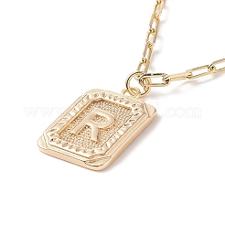 Brass Rectangle with Initial Letter Pendant Necklace with Paperclip Chains for Men Women&nbsp;NJEW-JN04007