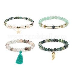 4Pcs 4 Style Natural & Synthetic Mixed Gemstone & Pearl Stretch Bracelets Set&nbsp;BJEW-JB08887