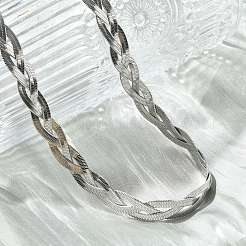 Non-Tarnish 304 Stainless Steel Interlocking Triple Herringbone Chain Necklace for Men Women&nbsp;NJEW-H167-01P