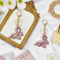 Butterfly Zinc Alloy & Rhinestone Keychains&nbsp;KEYC-WH0053-045G-02