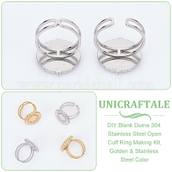DIY Blank Dome 304 Stainless Steel Open Cuff Ring Making Kit&nbsp;DIY-UN0055-83