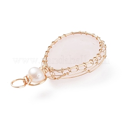 Natural Rose Quartz Copper Wire Wrapped Pendants&nbsp;PALLOY-JF01398-03