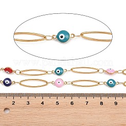 304 Stainless Steel Enamel Evil Eye & Horse Eye Link Chains&nbsp;CHS-K021-11G-01