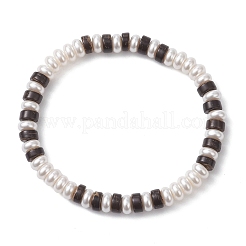 Coconut & Glass Flat Round Beads Stretch Bracelets for Women&nbsp;BJEW-JB12776