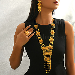 Luxury Vintage Iron Floral Filigree Necklace & Dangle Stud Earrings & Ring Sets for Women&nbsp;LF1388