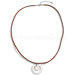 304 Stainless Steel Geometric Ring and Coin Pendant Imitation Leather Cord Necklaces for Women&nbsp;WG6D505-01
