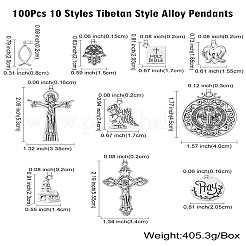 100Pcs 10 Styles Tibetan Style Alloy Pendants&nbsp;TIBEP-CJ0003-52