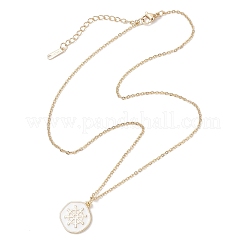 Ocean Summer Brass Enamel White Flat Round Pendant 304 Stainless Steel Cable Chain Necklaces for Women&nbsp;NJEW-JN05543