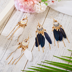 2Pairs 2 Colors Feather Chandelier Earrings&nbsp;EJEW-TA0001-81D