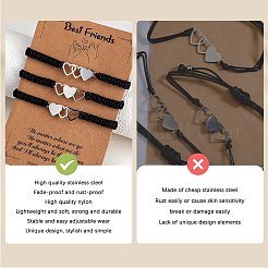 3Pcs 3 Style Stainless Steel Heart Link Bracelets Set&nbsp;BJEW-SW00106-02