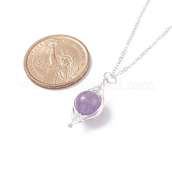 Round Natural Stone Braide Pendant Necklace&nbsp;NJEW-JN03819-01