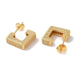 Square Box Design Brass Micro Pave Clear Cubic Zirconia Stud Earrings for Women&nbsp;EJEW-A110-07G