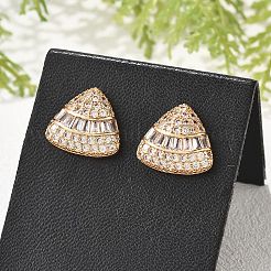 Triangle Brass Micro Pave Clear Cubic Zirconia Stud Earrings for Women&nbsp;EJEW-G428-02G