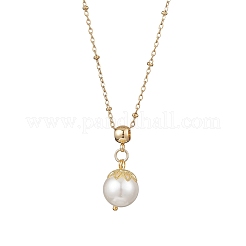 White Round Shell Pearl Pendant 304 Stainless Steel Satellite Chain Necklaces&nbsp;NJEW-JN05426