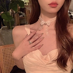 Alloy with Plastic Pearl Lace Bowknot Double Layer Choker Necklaces for Women&nbsp;FS-WG34BC4-01