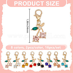 16Pcs 8 Colors Cherry Alloy Glass Pendants Decoration&nbsp;HJEW-DR00102